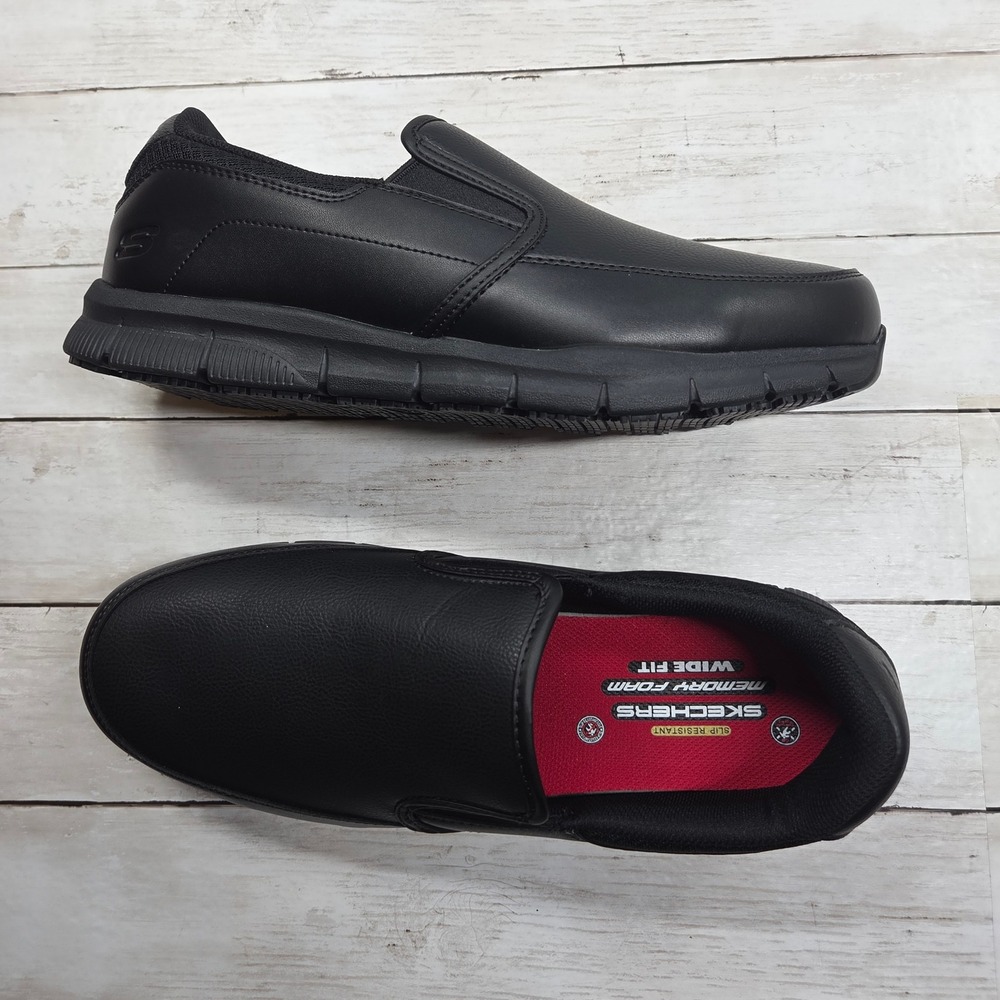 Skechers Work 77157W Slip-On Work Shoe Men 13 Black Wide Slip Resistant EH